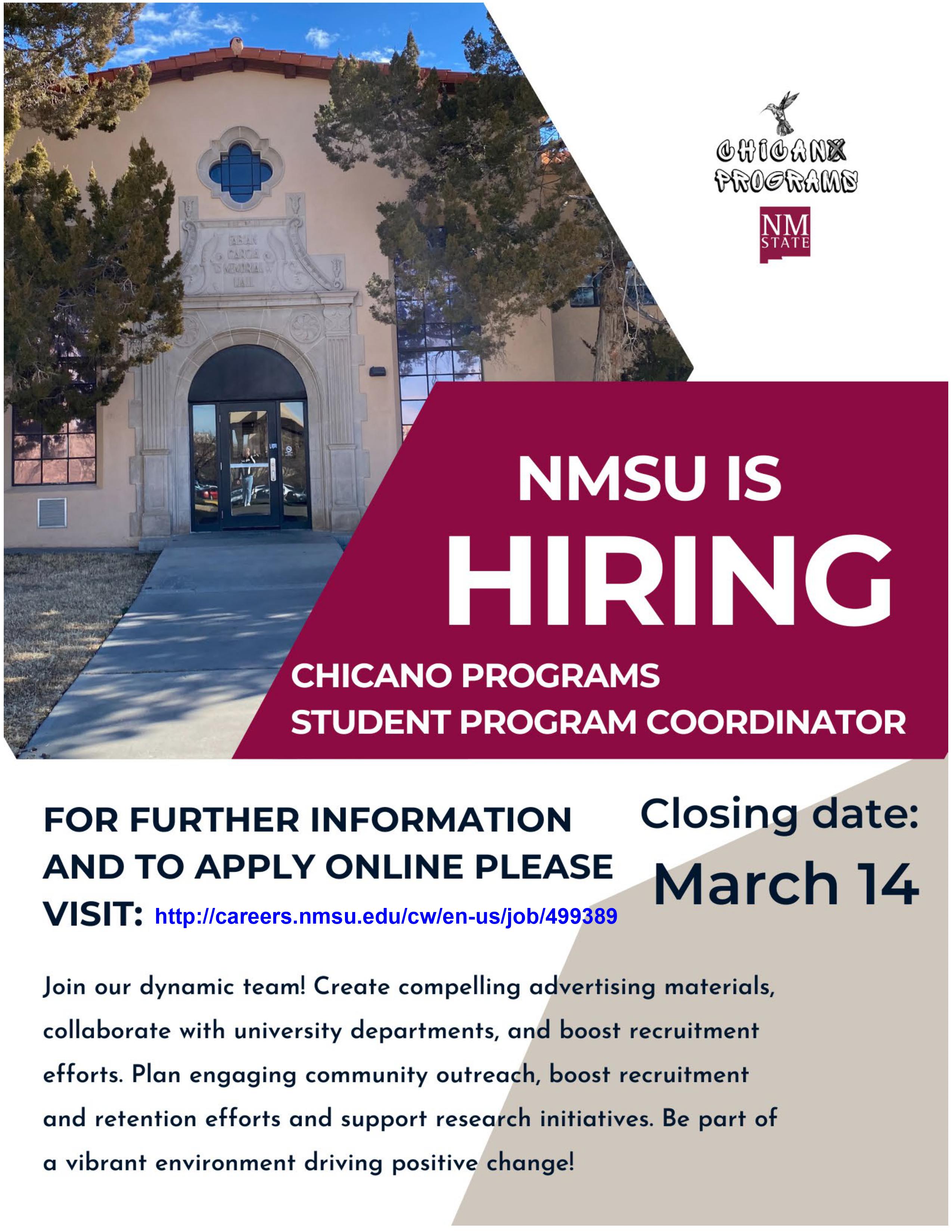 Job Circular for Chicano Programs (Student Program Coordinator)